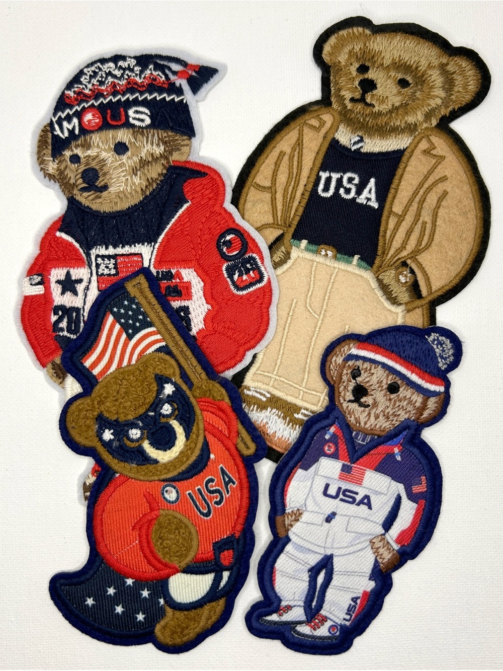 Polo by Ralph Lauren Multicolor USA Bear Embroidered Patches lot of 4